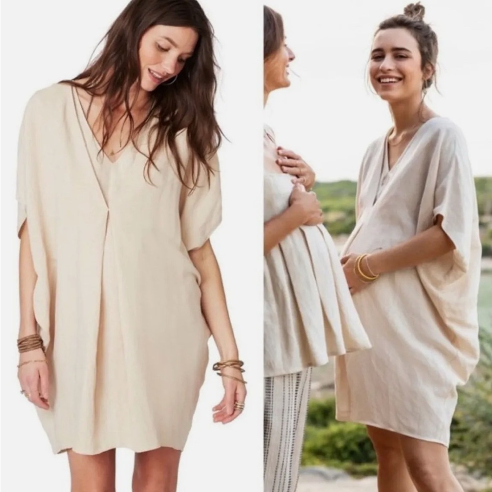 Hatch Neutral Beige V-Neck Mini Dress